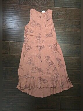 A New Day Womens Floral Sleeveless Ruffle Bottom Midi Dress Large